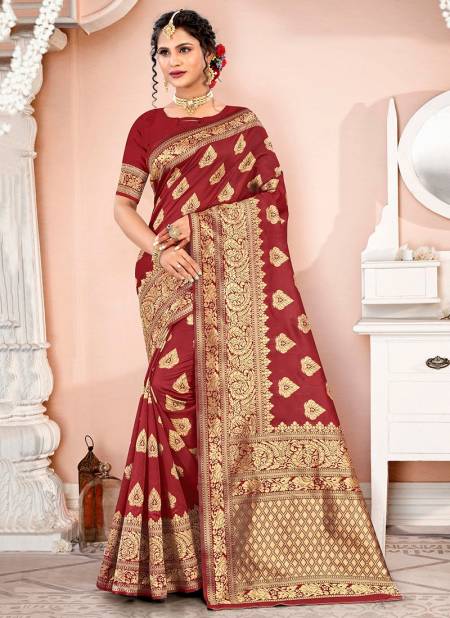 1014 Santraj Latest Fancy Wear designer Silk Saree Collection 1014-Maroon